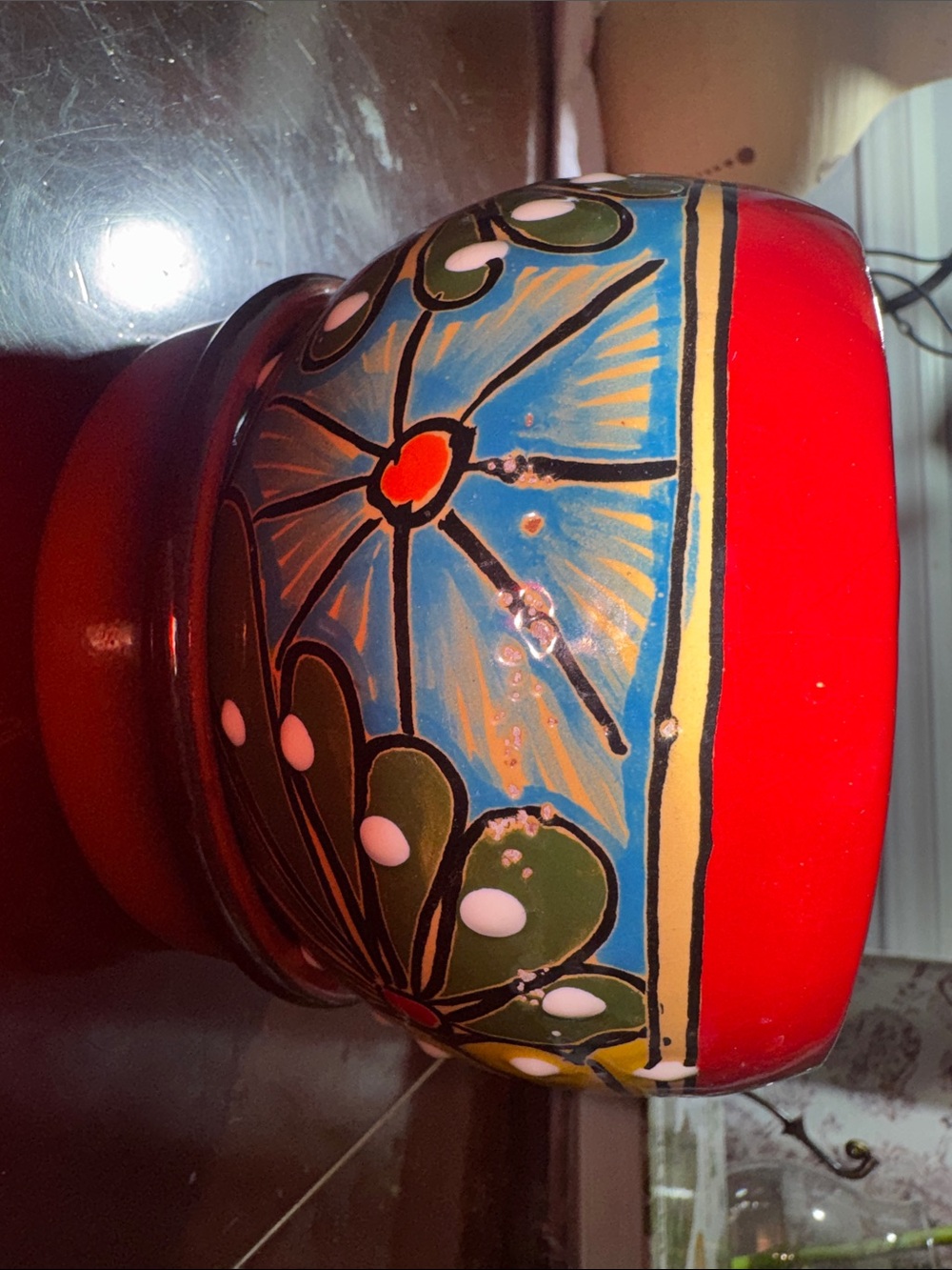 Hand-Painted Ceramic Decorative Bowl - Red, Blue and Green
